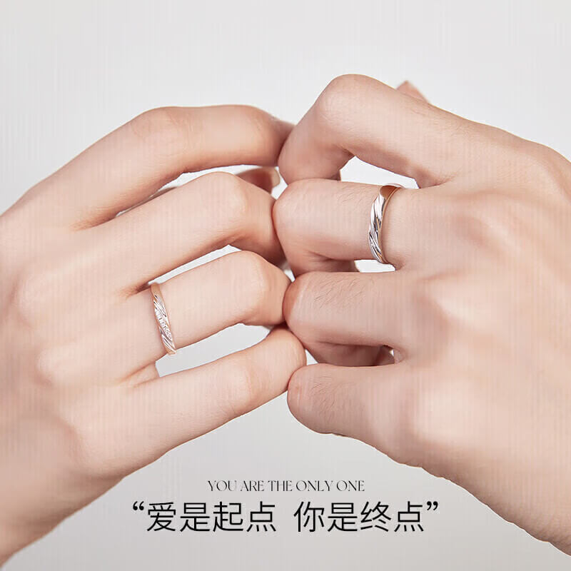 Fanci范琦 恋爱频率925银情侣戒指一对开口对戒订婚求婚520情人节礼物