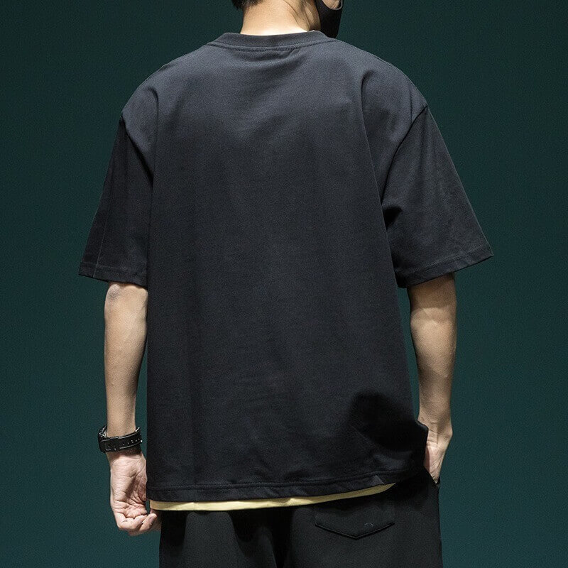 古先森假两件短袖t恤男宽松大码休闲上衣夏季纯棉半袖体恤圆领半截袖 白色 2XL【160-180斤】