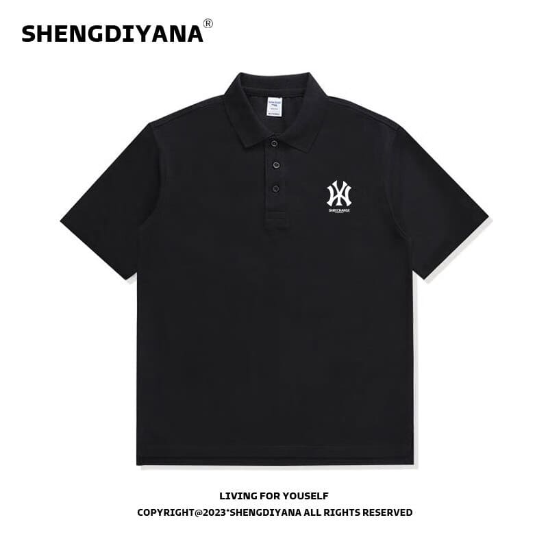 圣缔亚纳潮牌polo衫男2023新款商务休闲NY男士翻领短袖潮ins宽松大码打底P 黑色POLO XL(135斤-160斤)