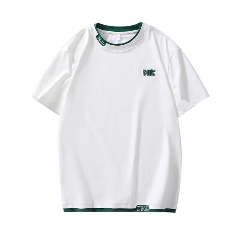 古先森假两件短袖t恤男宽松大码休闲上衣夏季纯棉半袖体恤圆领半截袖 白色 2XL【160-180斤】