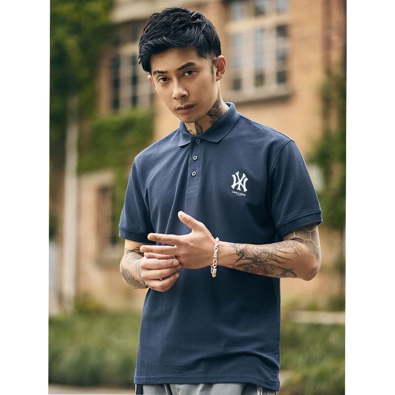 圣缔亚纳潮牌polo衫男2023新款商务休闲NY男士翻领短袖潮ins宽松大码打底P 黑色POLO XL(135斤-160斤)